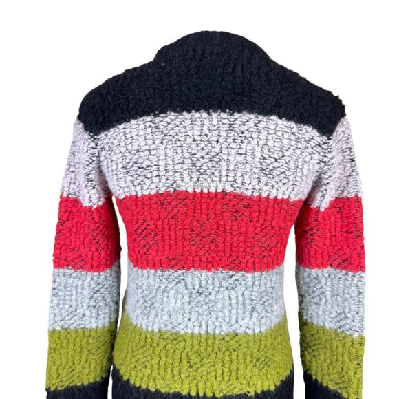 A.L.C. Alpaca Wool Blend Multi Color Stripe Boucle Knit Zipper Cardigan Sweater - Picture 8 of 16